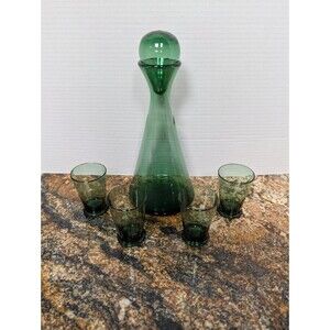 Vintage BLENKO art Glass Green DECANTER water Carafe MCM modern 4 Cups